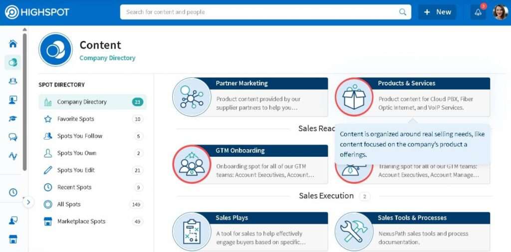Highspot dashboard
